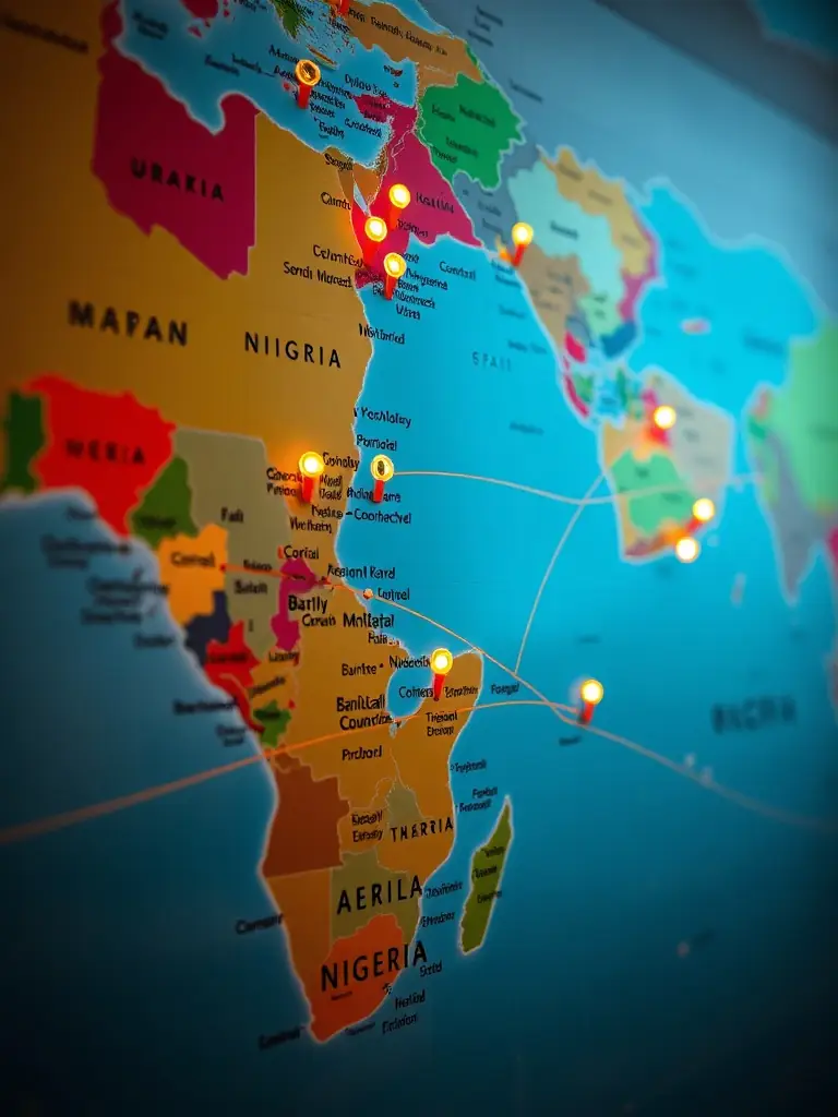 A world map highlighting popular travel destinations for Nigerian citizens, representing the global reach of Visa Top Assist's services.