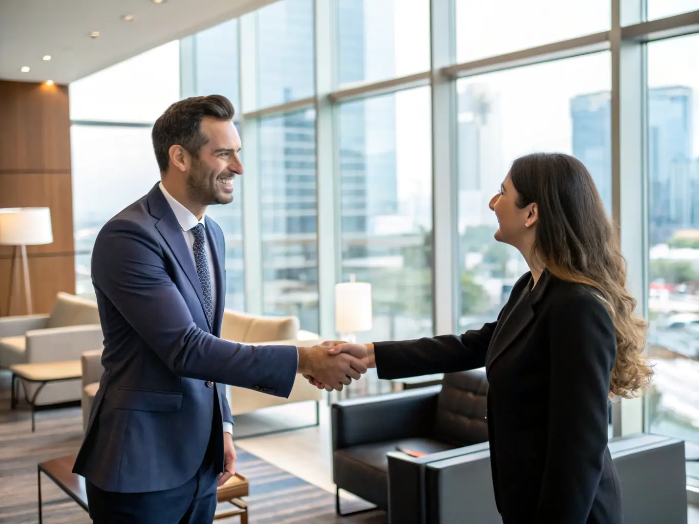 A Nigerian professional shaking hands with a foreign employer, symbolizing a successful work visa application, with the Visa Top Assist logo subtly displayed.